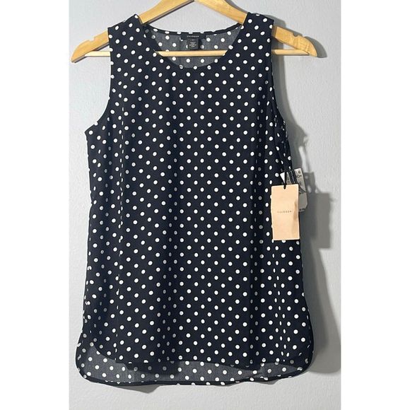 NWT Halogen Scoop Neck Woven Shell Top In Black- Ivory Air Dot Size XS - Picture 16 of 16